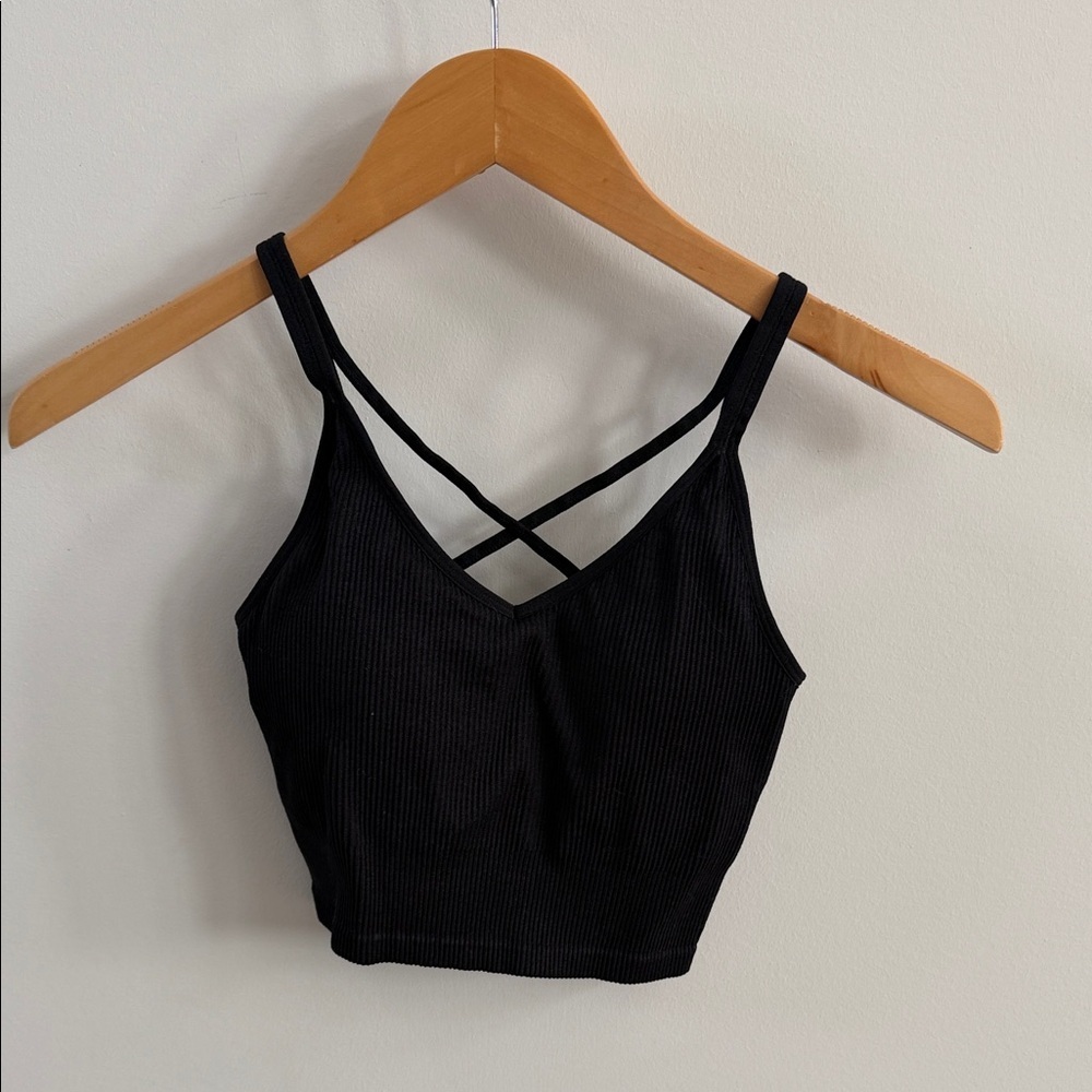 Lemon Black Strappy Crop Top Bralette – Shelf Bra – Size Small